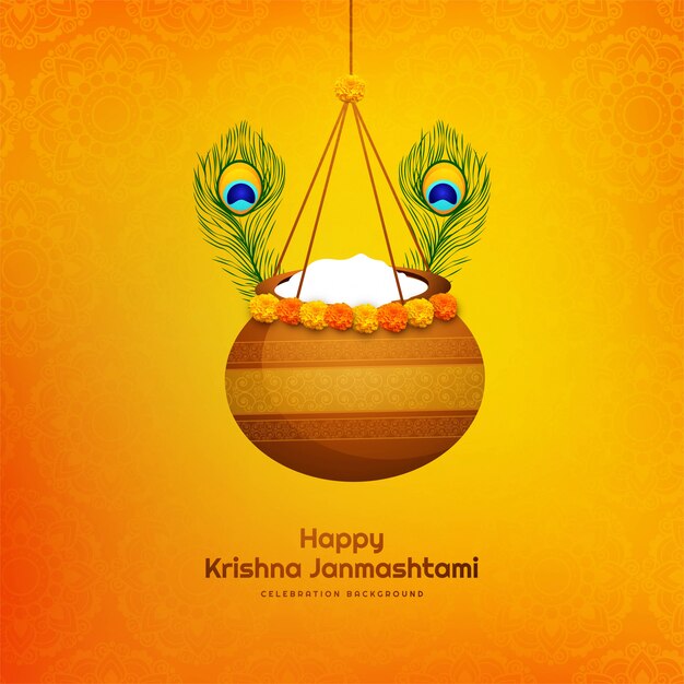 Happy janmashtami background with hanging pot