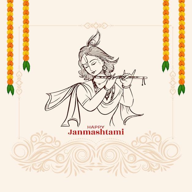 無料ベクター 幸せなジャンマシュタミ文化的なヒンズー教の祭りの背景デザインのベクトル