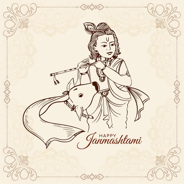 Free Vector happy janmashtami cultural indian festival celebration greeting card