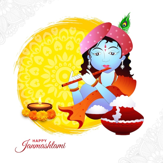 Happy janmashtami или dahi handi поздравительная открытка фон празднования