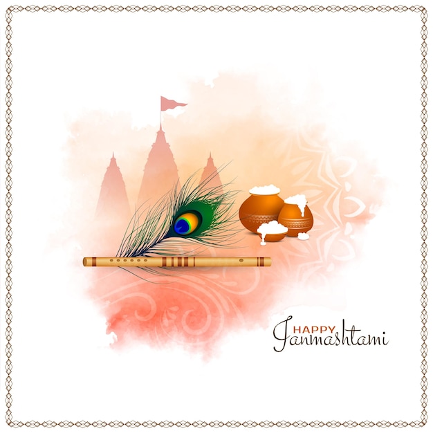 Free vector happy janmashtami festival background with flute design vector