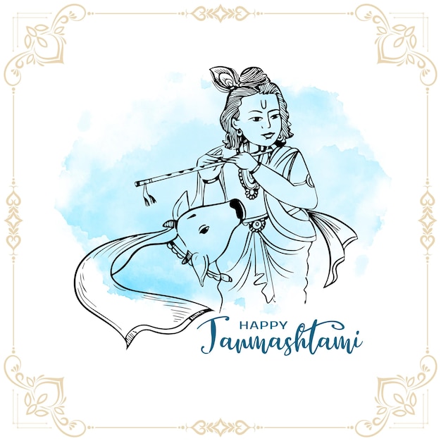 행복 janmashtami 축제 축하 인사말 카드 디자인 벡터