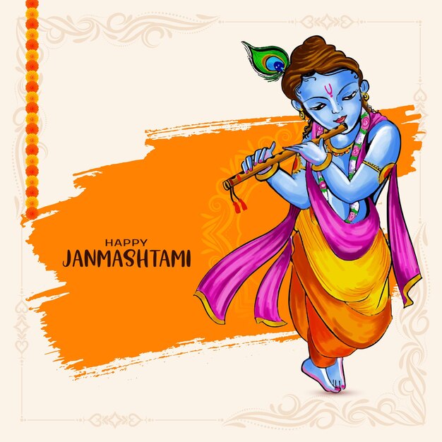 Happy janmashtami festival celebration religious card design vector