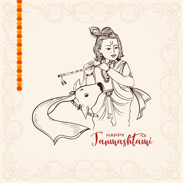 Free Vector happy janmashtami festival greeting decorative background vector
