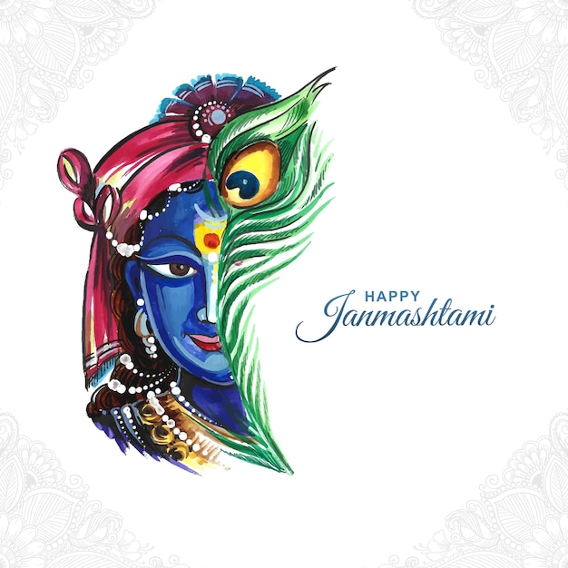 Free vector happy janmashtami festival of india lord krishna beautiful card background