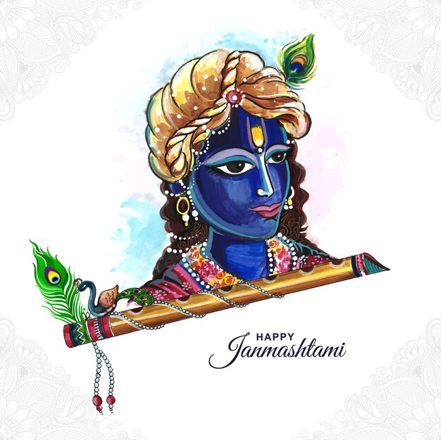 Happy janmashtami festival of india lord krishna beautiful card background