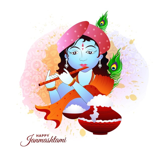 Happy janmashtami festival of india lord krishna playing bansuri background