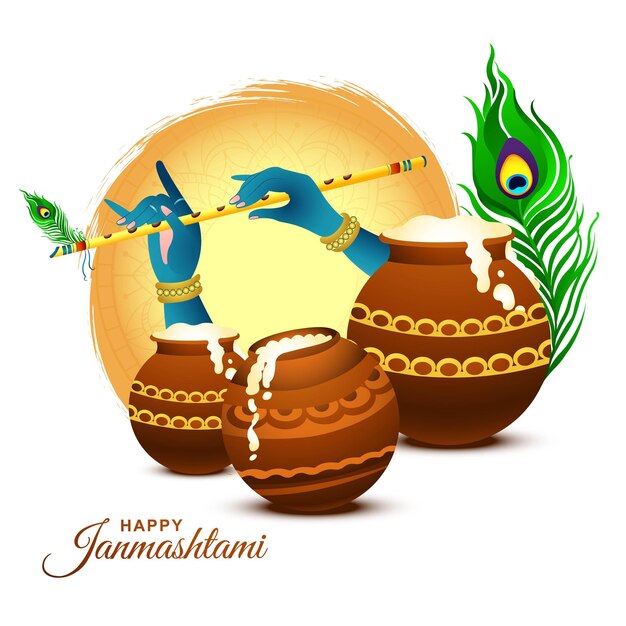 Free vector happy janmashtami festival of india lord krishna playing bansuri background