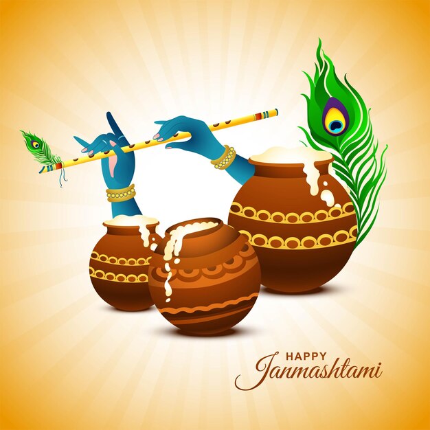 Happy janmashtami festival of india lord krishna playing bansuri background