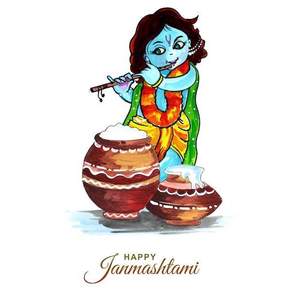 Free vector happy janmashtami greeting card background