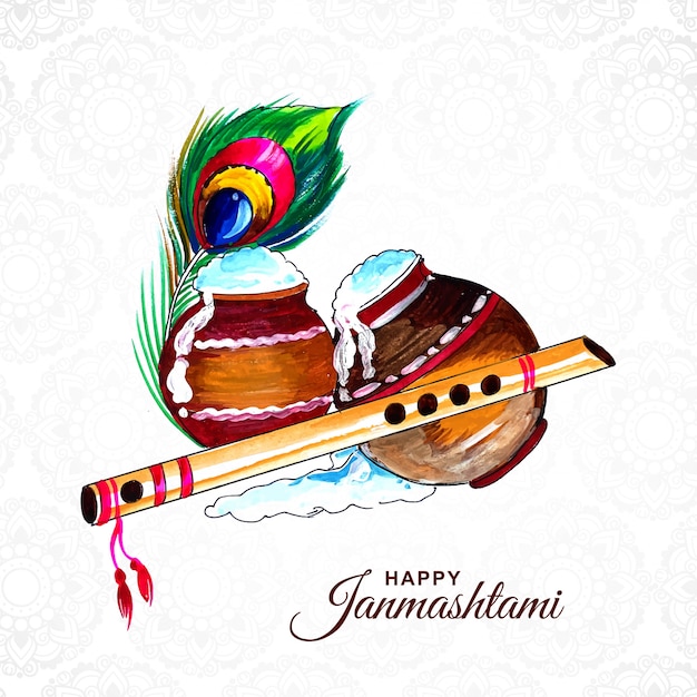 Vettore gratuito felice janmashtami biglietto di auguri