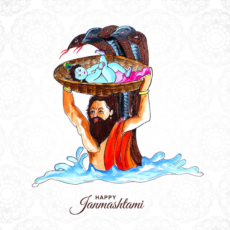 मुफ़्त वेक्टर happy janmashtami greeting card