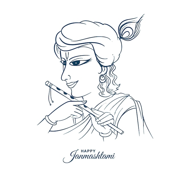 Lord krishna 스케치 카드 디자인으로 행복한 janmashtami 인사말