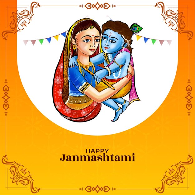 Счастливый индуистский индийский фестиваль Джанмаштами приветствие фоновый вектор