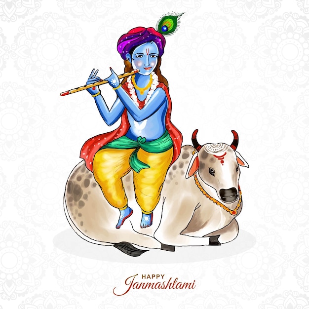Free Vector happy janmashtami indian festival card background
