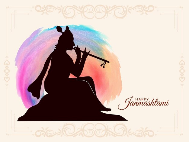 Free Vector happy janmashtami indian festival celebration with lord krishna vector