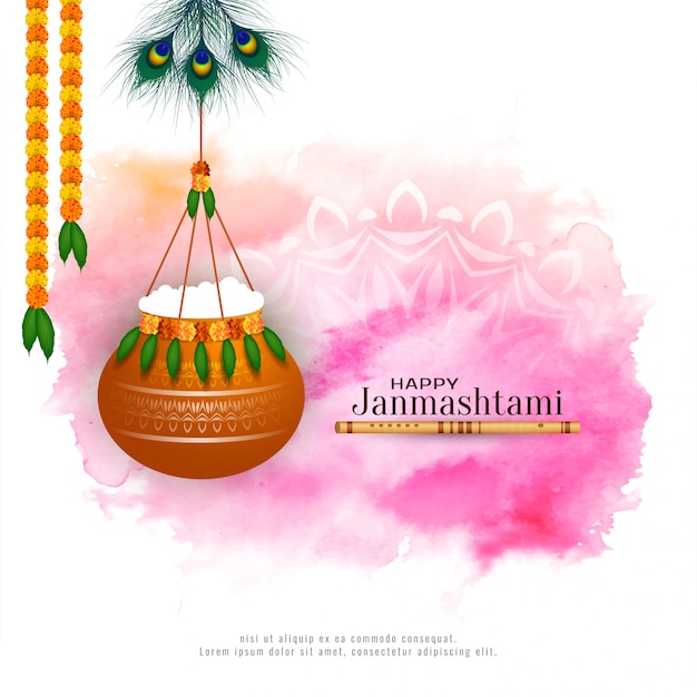 Free vector happy janmashtami indian festival elegant greeting card