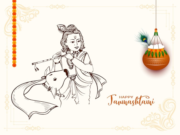 Free Vector happy janmashtami religious hindu festival background design vector