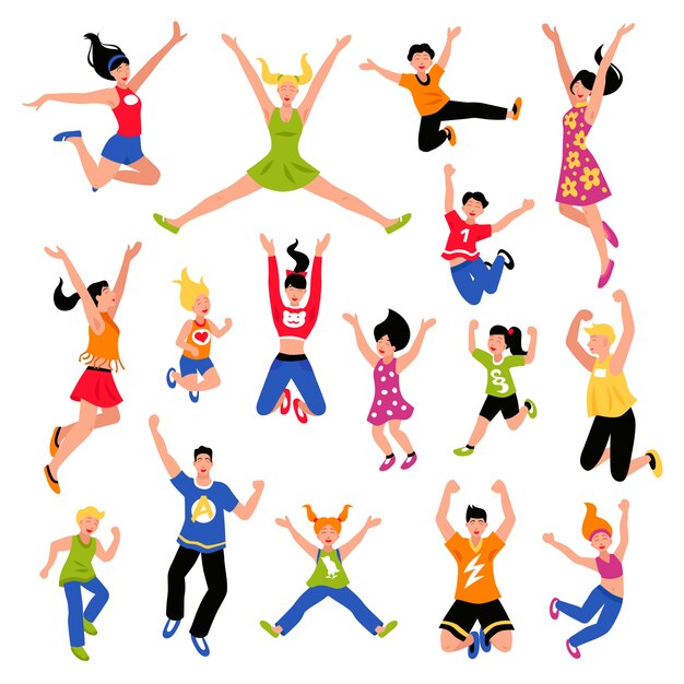 Happy Jumping People Isometric Set