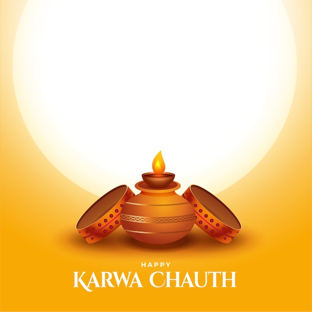 Happy karwa chauth card with kalash and sieve 