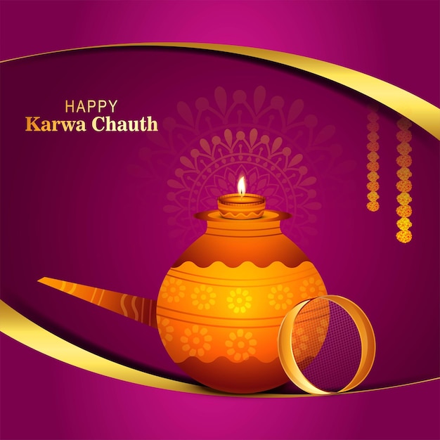 Free vector happy karwa chauth celebration card festival background