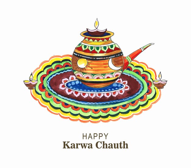 해피 karwa chauth 축하 카드 수채화 디자인