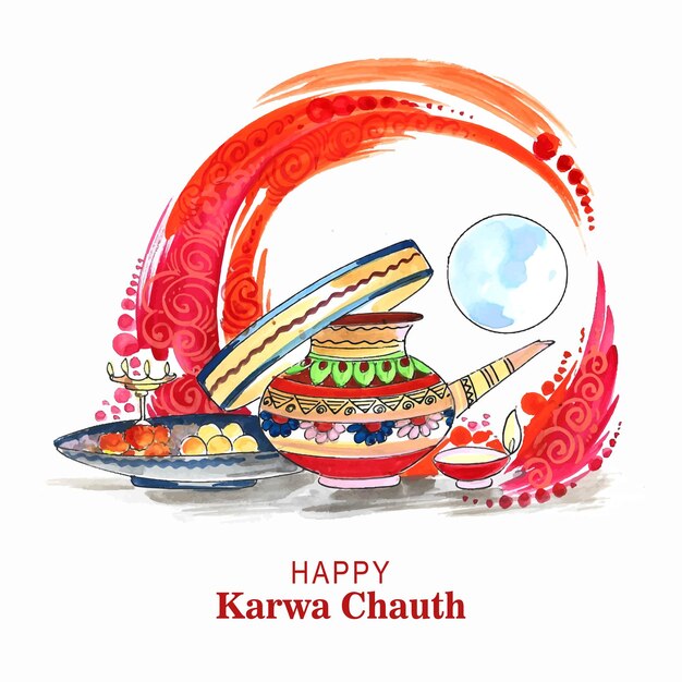 Happy karwa chauth celebration card watercolor design