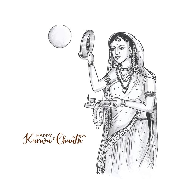 Happy Karwa Chauth festival background with Indian woman design