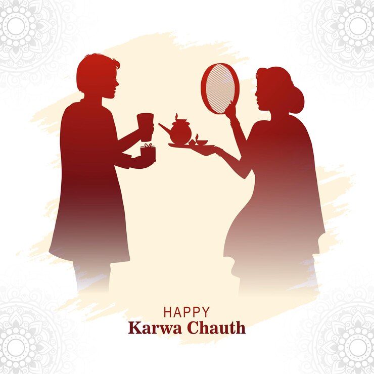 मुफ़्त वेक्टर happy karwa chauth festival card with indian copule celebration holiday background