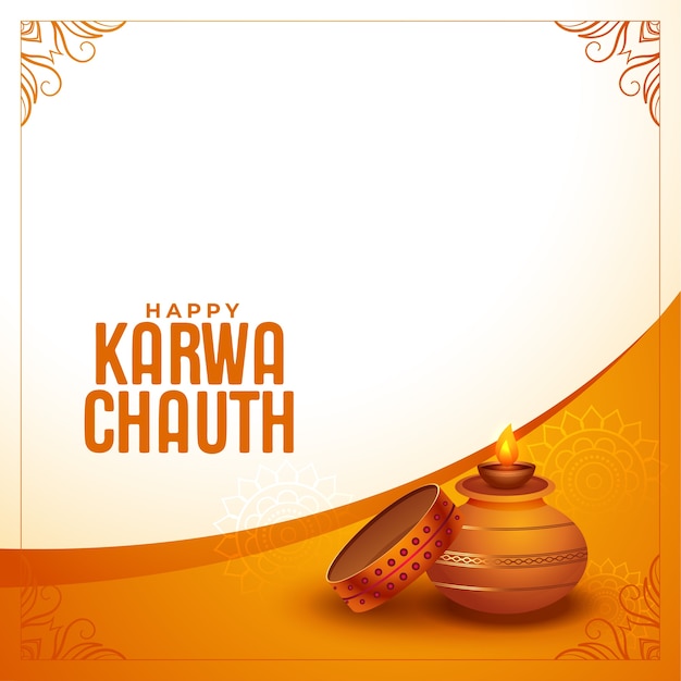 Free Vector  Happy karwa chauth greeting with sieve and diya on kalash