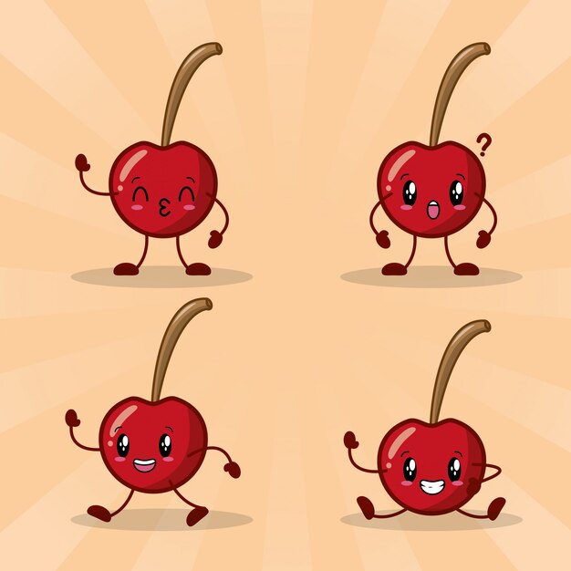 Happy kawaii cherries emojis