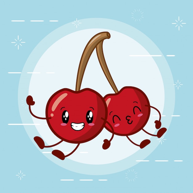 Happy kawaii cherries emojis