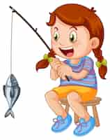 Free vector happy kid fishing cartoon character