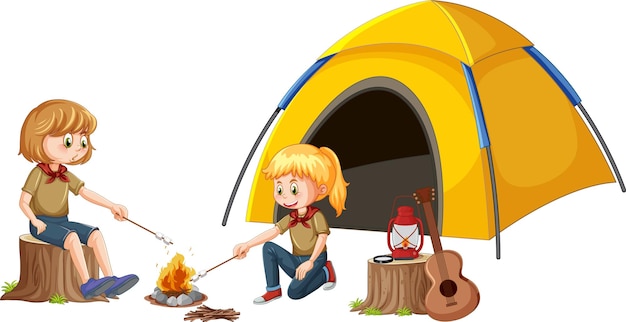 Happy kids at camping tent