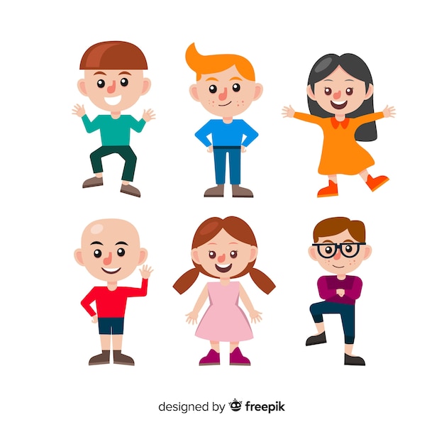 Happy kids character collection in flat design