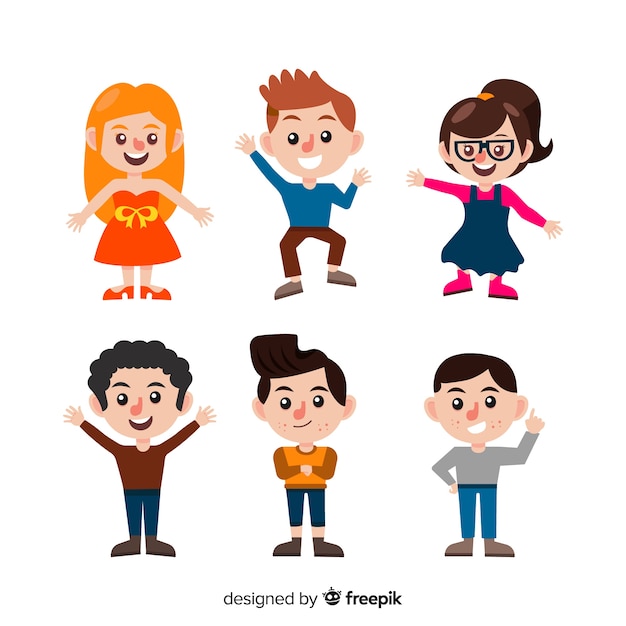 Коллекция персонажей Happy kids в плоском дизайне