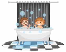 Free vector happy kids playing bubbles in bathtub