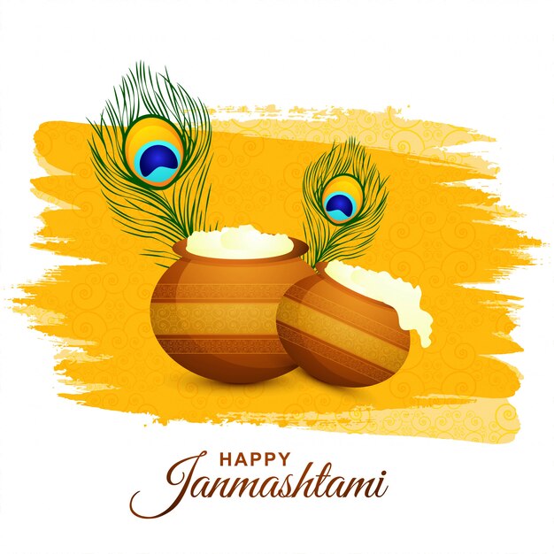 Happy krishna janmashtami background with matki and makhan