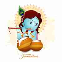 Free vector happy krishna janmashtami indian hindu festival card background