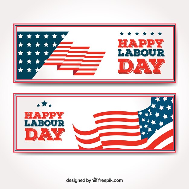 Free Vector happy labor banners with american flag waving