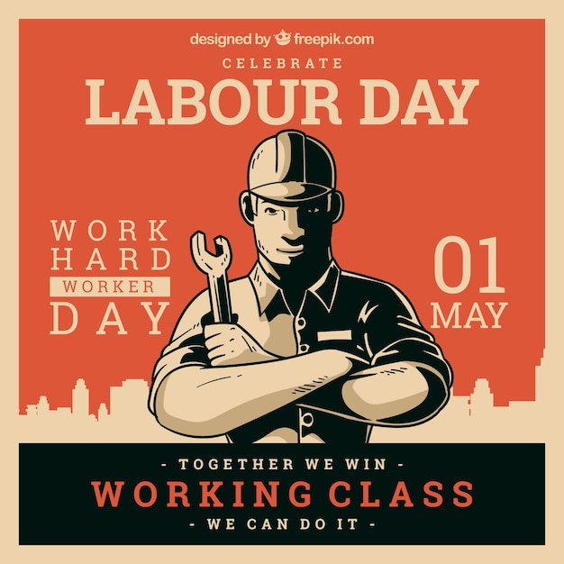 Free vector happy labour day background with worker in flat style