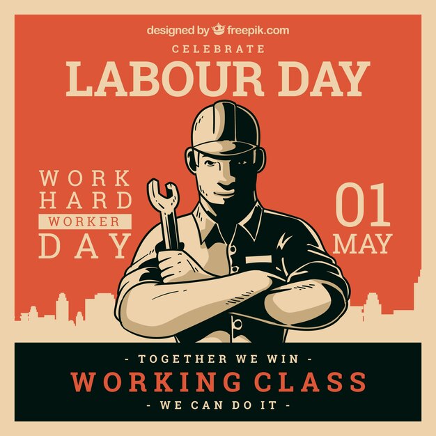 Happy labour day background with worker in flat style