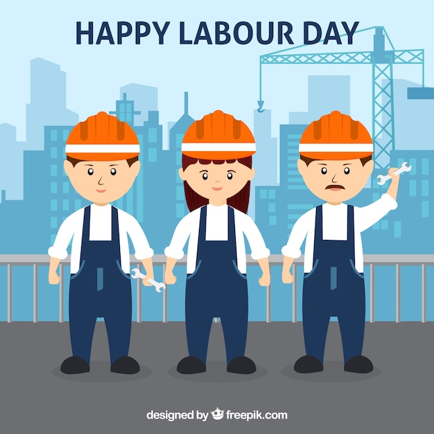 Happy labour day background with workers in flat style