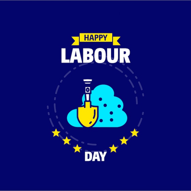 Happy Labour day design with blue and yellow theme vector with sand logo