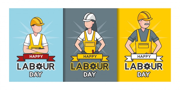 Free vector happy labour day, laborers, set of labourers illustration