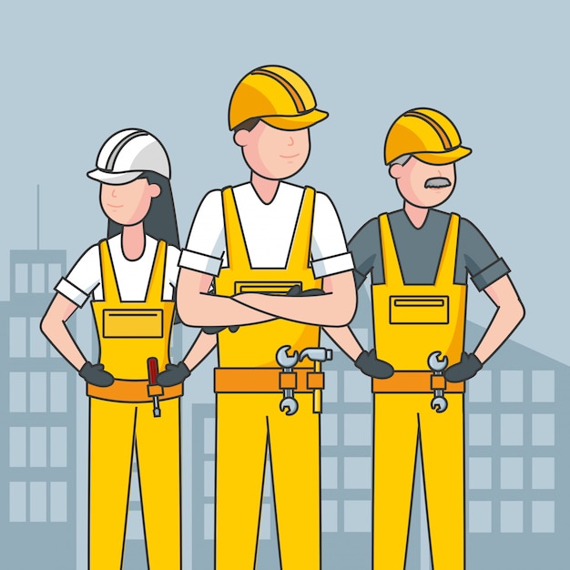 Happy labour day labourers and a city for backfround illustration