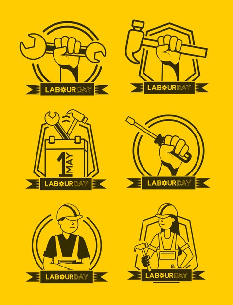Happy labour day set of labour icons illustration 