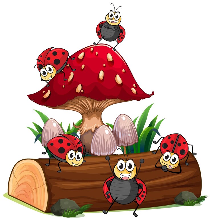 Free Vector happy ladybugs on a mushroom
