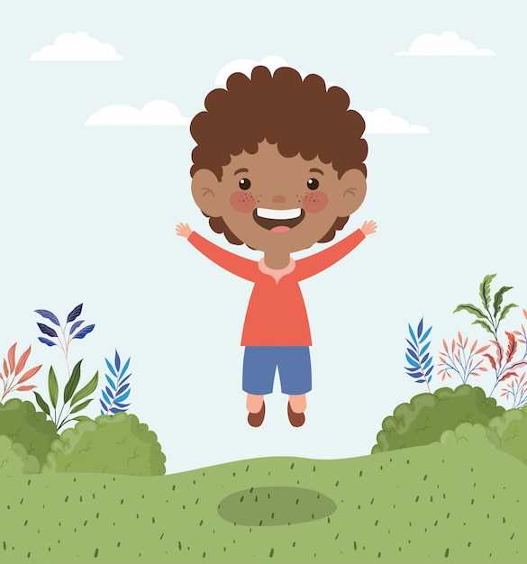 Free vector happy little afro boy in the landscape