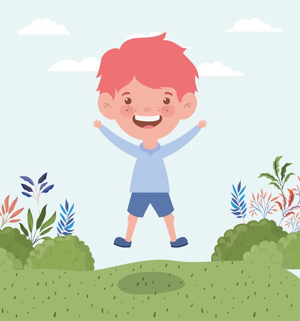 Free vector happy little boy in the landscape